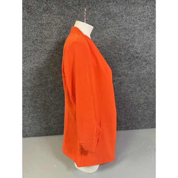 Rachel Zoe Size M Orange Stretch Open Front Blazer Jacket with Ruched Sleeves - Picture 3 of 12